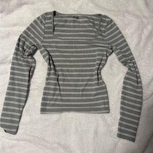 Hollister Grey Striped Long Sleeve Shirt